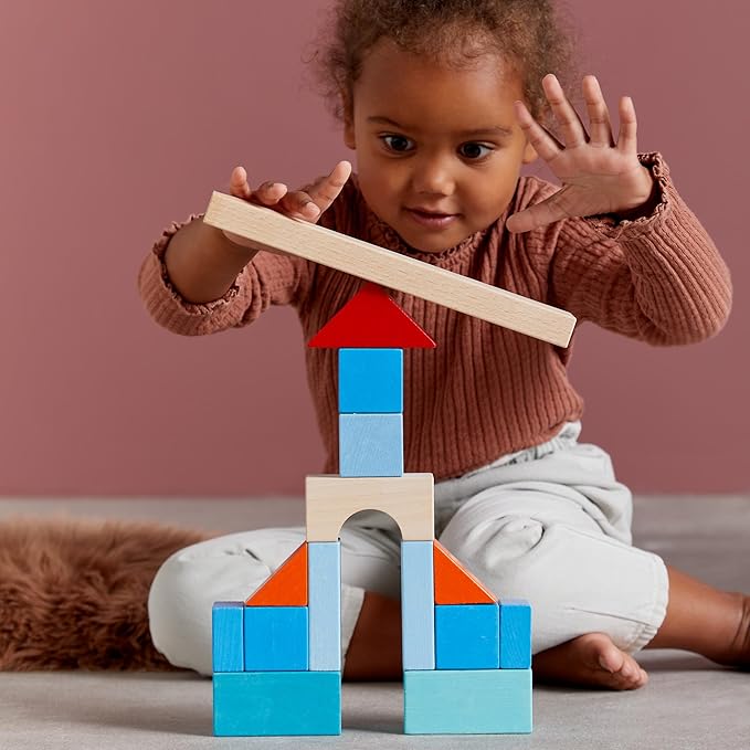 HABA Colored Wooden Building Blocks - 46 Piece Set of Wooden Toys, Stacking Toys for Toddlers 1-3 Ideal Open Ended Toys, Made in Germany