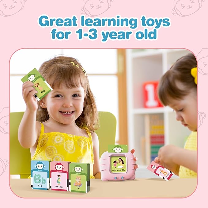 Talking Flash Cards for Toddlers 1 2 3 4 5 6 Years Old, Pocket Speech for Toddlers, Clear Voice & Thick Preschool Flash Cards Kids Gifts, Autism Toys, Speech Therapy Toys(296 Words Pink)