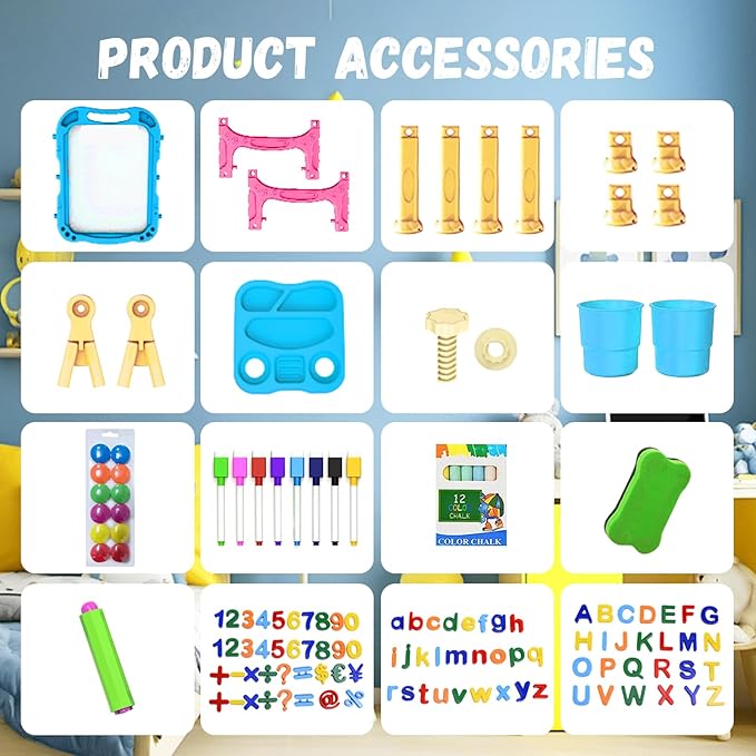 Art Easel for Kids with Magnetic Drawing Board, Double Sided Easel with Magnetic Letters & Numbers Easel, Adjustable Standing Easel for Toddler, Creative Play for Kids