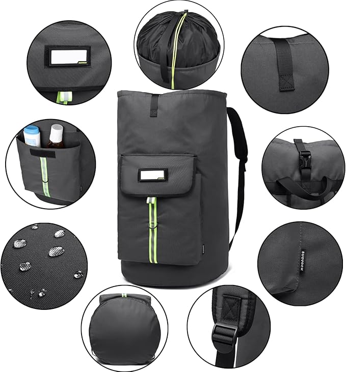 SUOVOCK laundry bag backpack,extra-large heavy duty laundry bags,laundry backpack for college students,drawstring closure (charcoal grey laundry bag with straps)
