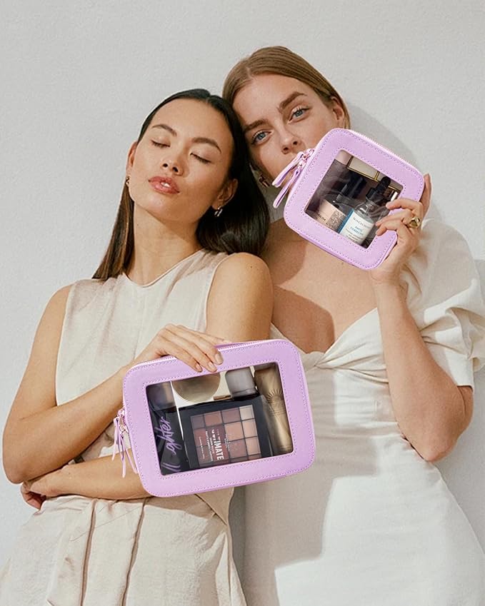 FFpaw Travel Clear Makeup Bag Set, TSA Approved Cosmetic Bag Case with Zipper Portable Makeup Pouch Toiletry Bag Women Traveling Cosmetic Organizer Storage Bag Car Organizer Car Essentials for Women