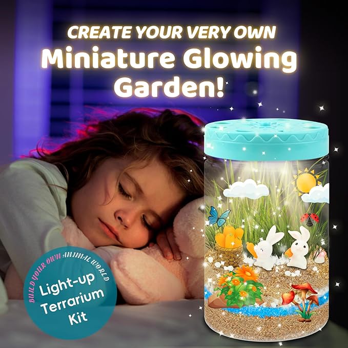 Light Up Terrarium Kit for Kids,Rabbit Gardening Kit for Boys and Girls,Creative Educational Gardening Toy,Arts and Crafts Activity Kits,Birthday Gifts for Ages 4 5 6 7 8-12