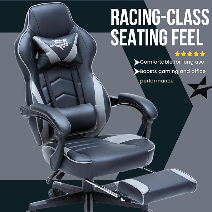 Gaming Chair High Back Ergonomic Racing Computer Desk with Comfortable Lumbar Support and Headrest Girl Gamer Height Adjustable