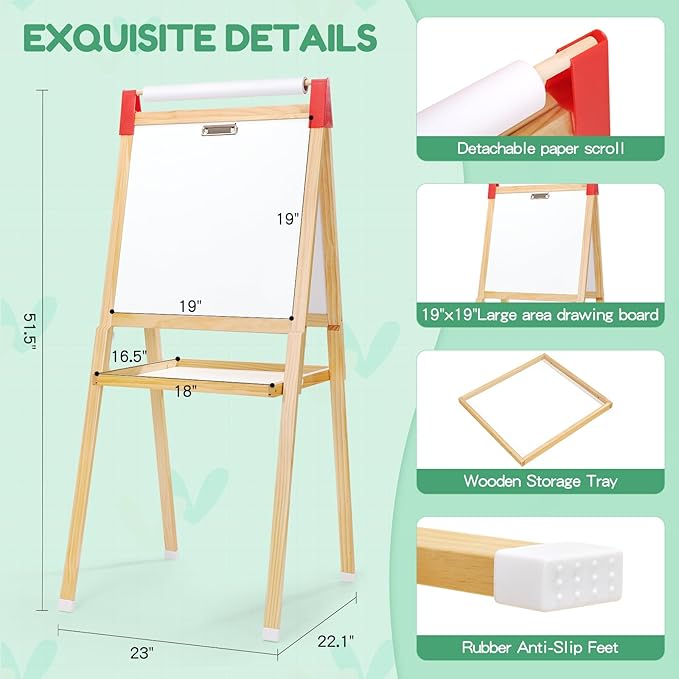 Art Easel for Kids-LCD Writing Tablet, Adjustable Standing Easels w/Magnetic Whiteboard & Paper Roll, Dry Erase Easel with Drawing Accessories, Double-Sided Easel for Kid Toddler 2-4 4-8 8-12