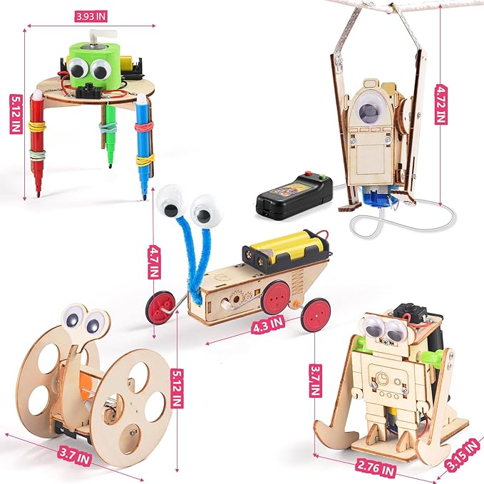 STEM Robots Kits for Kids Ages 5-7 8-10, Wood Building Art Crafts Kits for Boys 6-8 8-12, 3D Wooden Puzzles Robotics Models, Science Woodworking Projects STEM Toys Gifts for Boy 6 7 8 10 12 Year OId