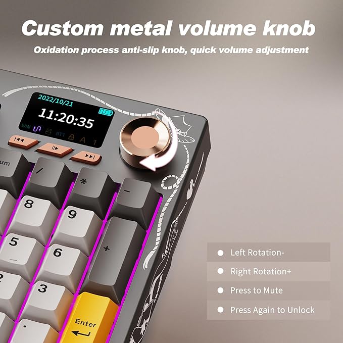 Ajazz AK35I V4 Customizable Wireless Gaming Mechanical Keyboard, Wired/Wireless 2.4G/BT, Gasket Structure, 10000mAh Battery, Full-Color RGB, 1.14-inch Color Screen, Knob, Multi-Function Keys.