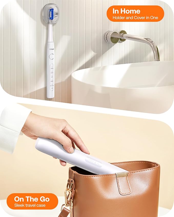 Bitvae Ultrasonic Electric Toothbrush for Adults and Kids, ADA Accepted Travel Electric Toothbrush with Rechargeable 60-Day Battery Life, 8 Toothbrush Heads, 5 Modes, Toothbrush Holder, Frost White