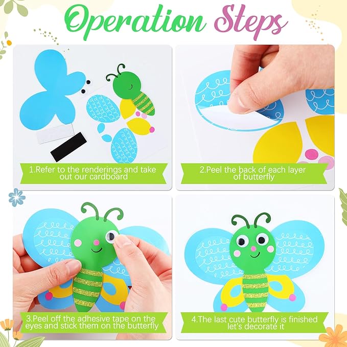 24 Set Butterfly Crafts for Kids Butterfly Paper Magnet Craft Kit with Eyes Make Your Own Spring Summer Crafts for Festival Gifts Rewards Arts Projects Butterfly Party Favors School Games