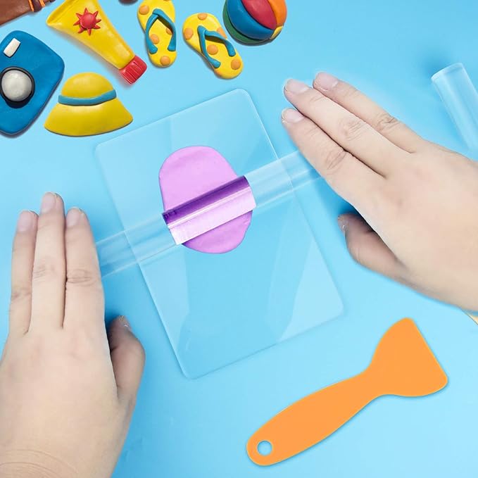 5 Pieces Polymer Clay DIY Tool, Marrywindix Acrylic Clay Roller with Acrylic Sheet Backing Board Plastic Scraper Assisted Shovel Rubber Clay Tools Molds for Shaping and Sculpturing Modelling