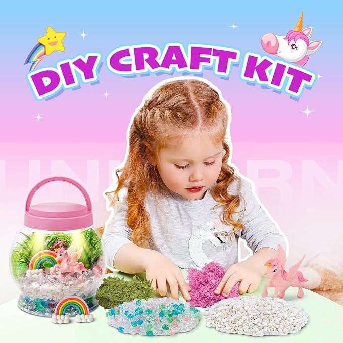 Hasviey Terrarium Kit for Kids, Light Up Unicorn Toys for Girls 6-8, DIY Kids Arts and Crafts Kit with Remote Control, Preschool Learning & Education Science Kits & Toys, Gift Ideas for Birthday Xmas
