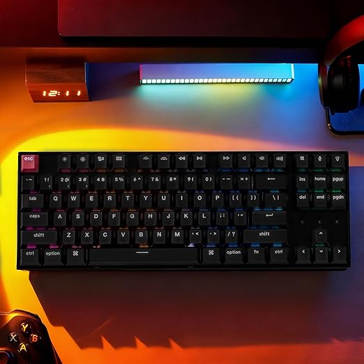 Keychron K8 Version 2 TKL Custom Wireless Mechanical Keyboard, QMK Programmable Bluetooth 5.2/Wired, RGB Backlit with Shine-Through PBT Keycaps, Super Red Switch for Mac Windows Linux