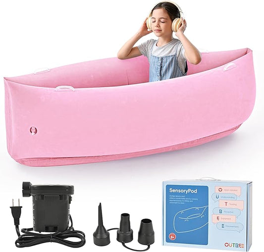 OUTREE Upgraded Sensory Chair for Kids — 60" Sensory Pod Inflatable Peapod for Children, Includes Electric Air Pump,Sensory Toys Giftfor Kids with Autism,Pink