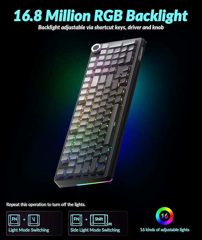 SOLAKAKA KI99 Pro 96% Wireless Mechanical Keyboard, RGB Gaming Keyboard, Hot-Swappable Pre-Lubed Switches, Gasket Structure Creamy Keyboards (Gradient-Black, Non-Silent Version)