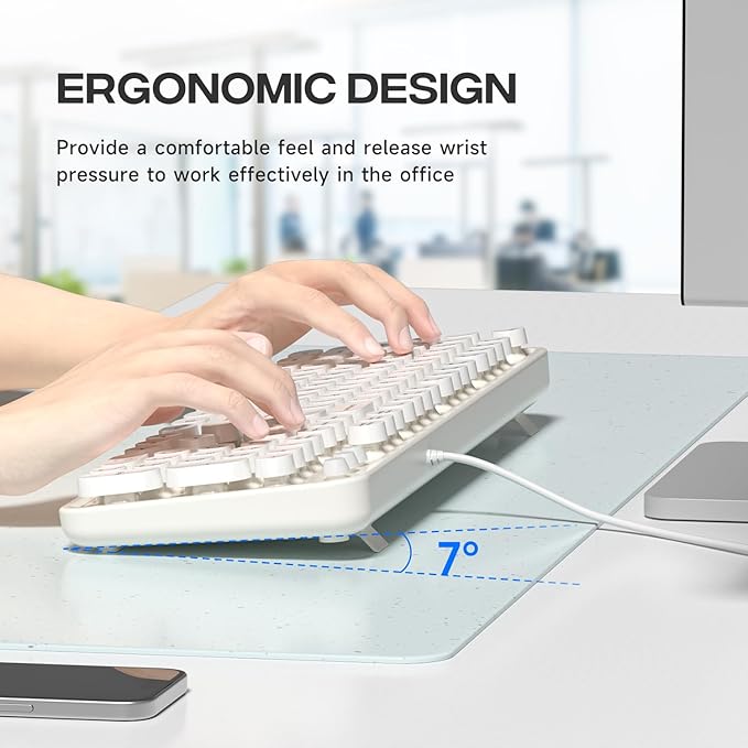 USB Wired Computer Keyboard - Full Size Office Keyboard with Number Pad, Caps Indicators, Foldable Stands, for PC Laptop Desktop Windows 7 8 10 (Creamy White)