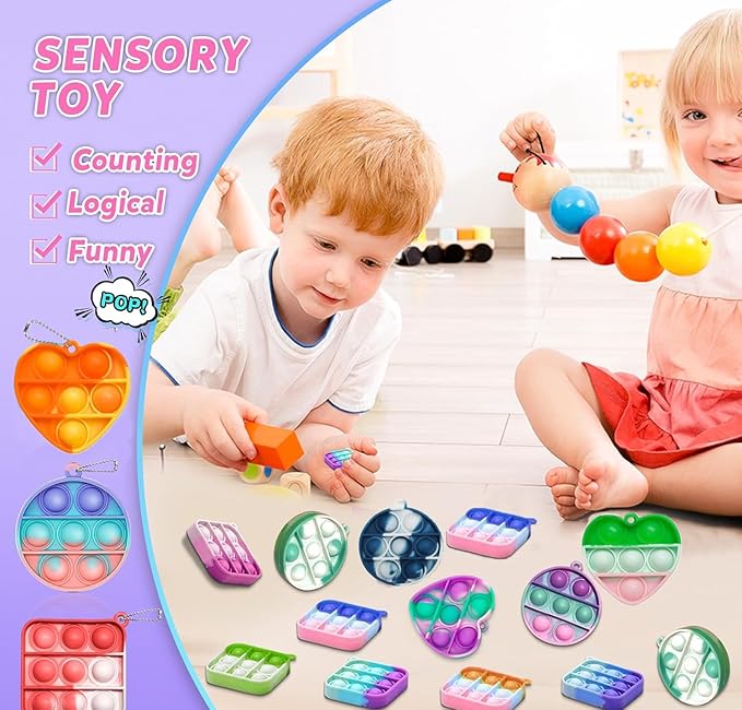 12pcs 2in Random Pop Bubble Fidget Sensory Toys, Pop Toy Bulk for Party Favor, Classroom Student Prizes Easter Basket Goodie Bag Stuffers Christmas Valentine Gift for Kid