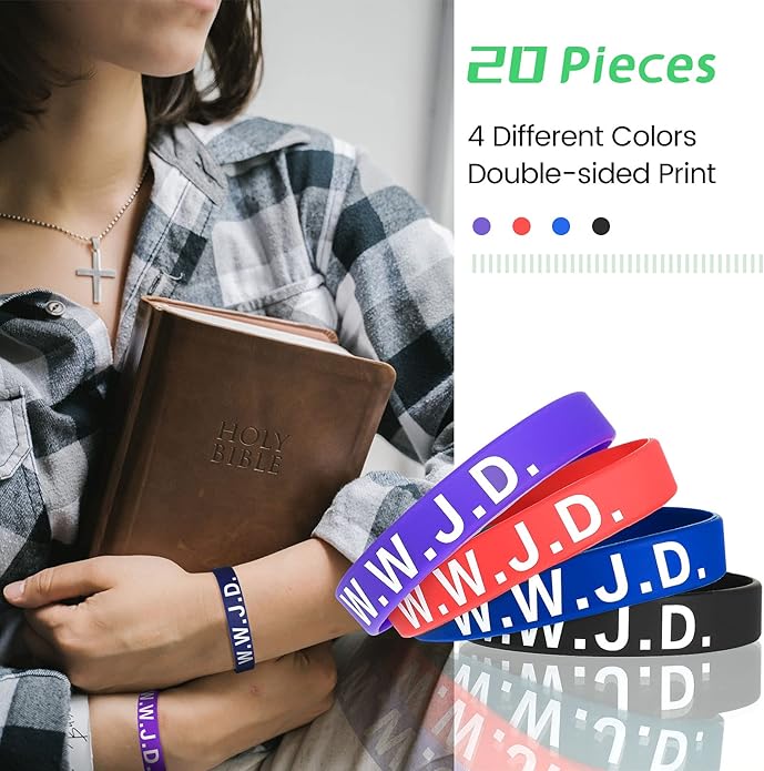 Jadive 20 Pcs WWJD Rubber Bracelets What Would Jesus Do Silicone Wristbands for Women Men Jesus WWJD Inspirational Bracelet Motivational Bracelet Religious Christian Party Favors Gifts
