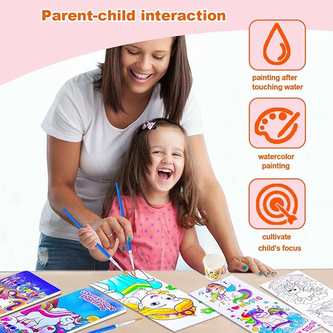 BAOXUE 5PCS Water Color Paint Sets for Kids, Pocket Watercolor Painting coloring Book, Paint With Water Books for Kids Ages 4-8, Art Craft Set for Girls Boys Drawing with Brush