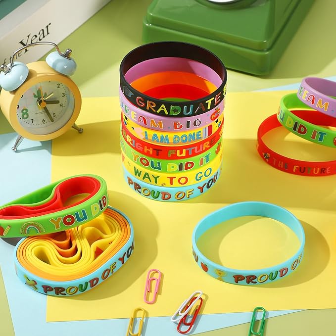 JUNEBRUSHS 42pcs Kindergarten Preschool Graduation Party Favors Silicone Bracelets Rubber Wristbands Supplies for Class of 2024 Graduation Kindergarten Preschool Party Favors Accessories
