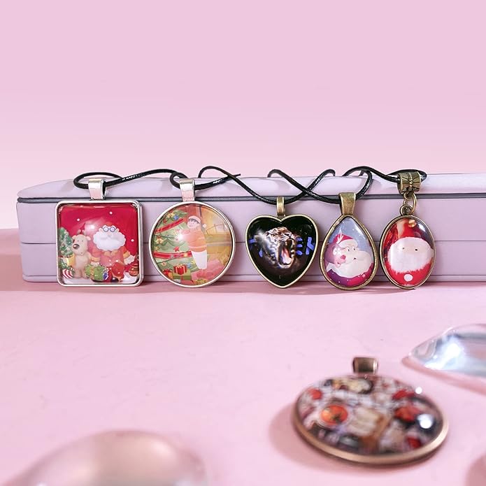 Bezel Pendant Trays Gold and Sliver, Rhinestone Bezel Pendants Trays for DIY Jewelry Craft Making, Picture Necklace Pendant Trays with Clear Glass Cabochons and Chains