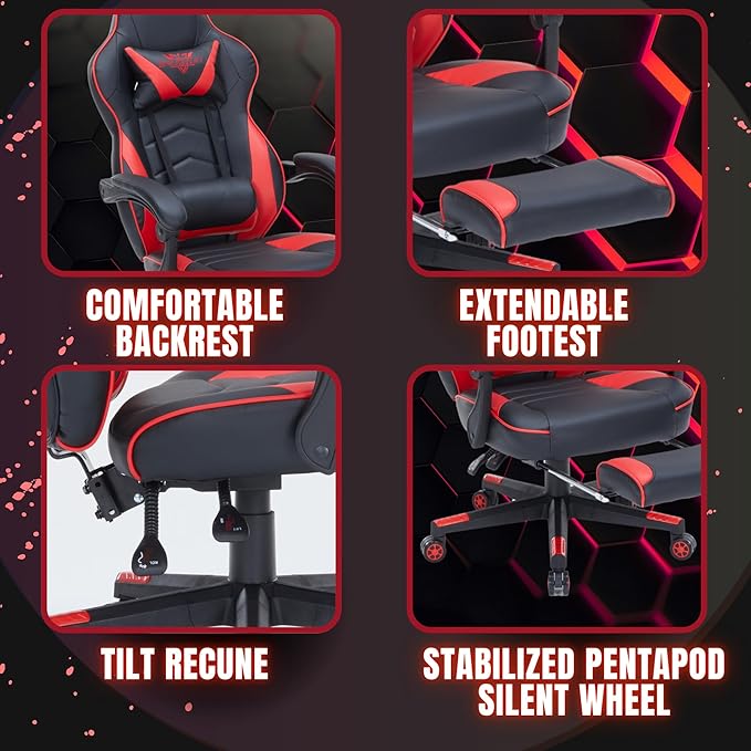 Gaming Chair High Back Ergonomic Racing Computer Desk with Comfortable Lumbar Support and Headrest Girl Gamer Height Adjustable