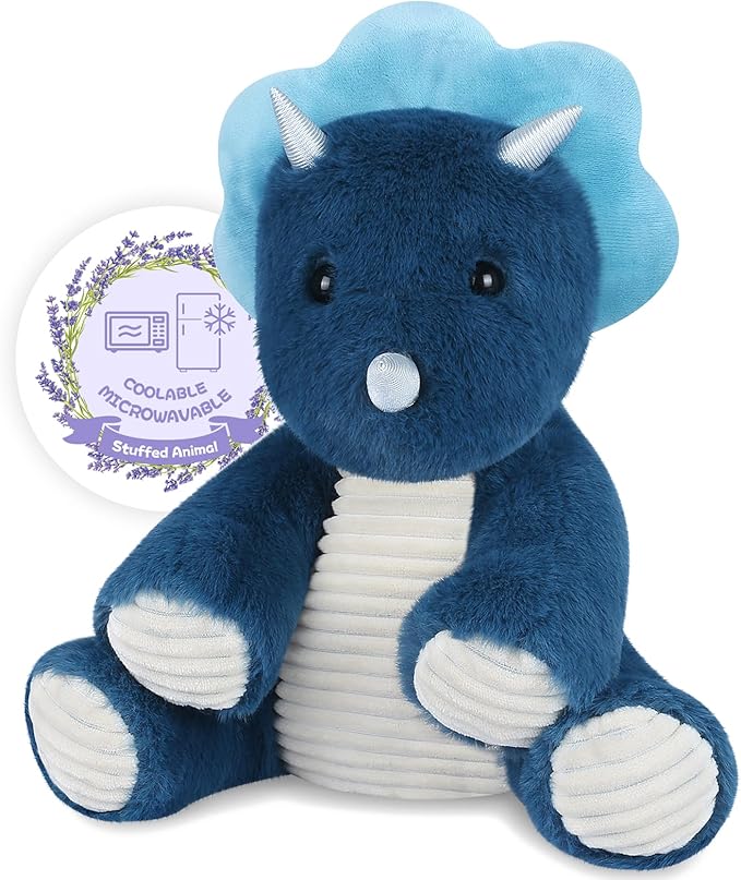 Microwavable & Coolable Triceratops Dinosaur Stuffed Animals, Heated Stuffed Animal Heating Pads for Soothing & Relaxation, Navy Blue Dino Plush for Stress Relief, Plushies Dinosaur Gifts