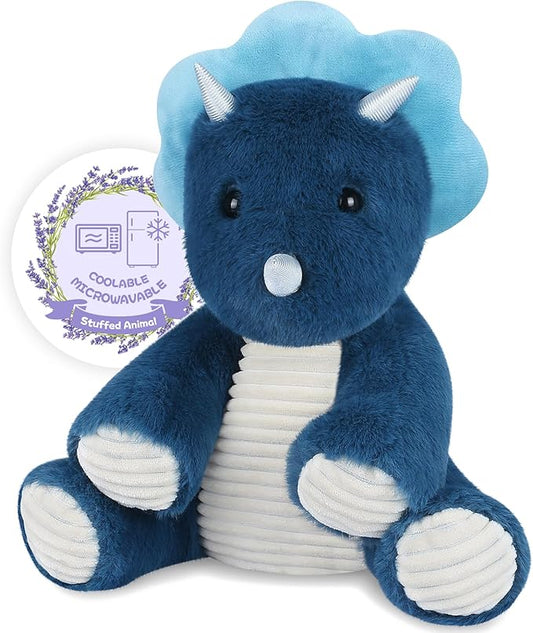 Microwavable & Coolable Triceratops Dinosaur Stuffed Animals, Heated Stuffed Animal Heating Pads for Soothing & Relaxation, Navy Blue Dino Plush for Stress Relief, Plushies Dinosaur Gifts