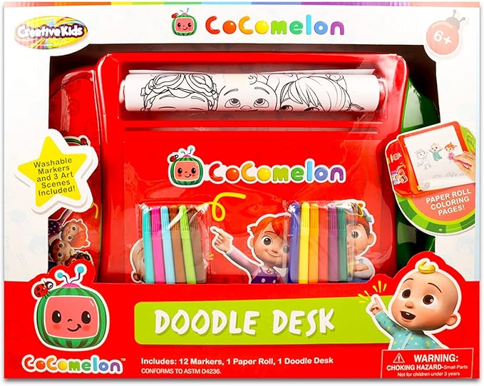 Cocomelon Coloring Activity Doodle Desk Set - 17 Pc Arts and Crafts Bundle with Coloring Pages, Stickers, Tattoos, and More | Drawing Pack for Kids