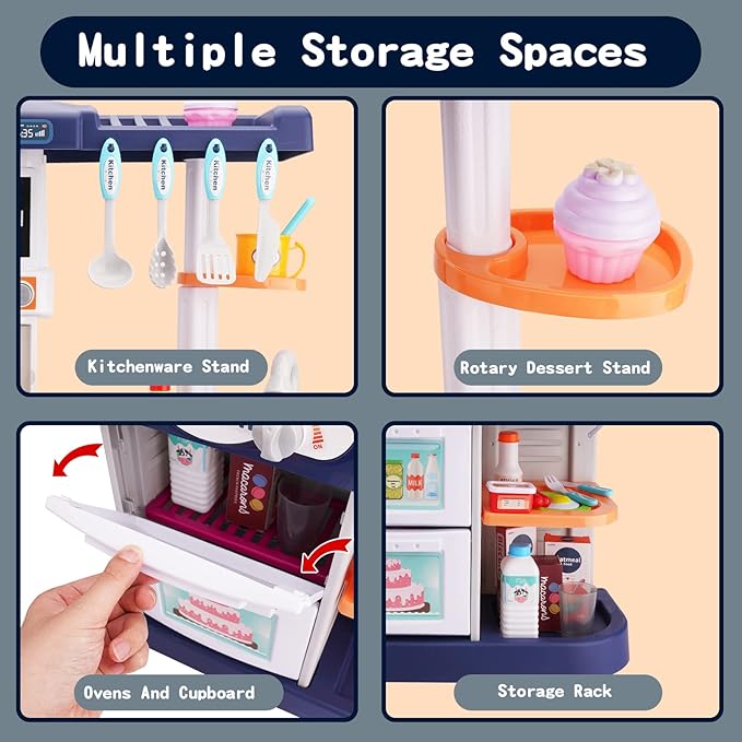 Kids Play Kitchen Toy Playset, Toddler Kitchen Toy Accessories Set w/Remote Control, Real Sounds & Light, Play Sink & Pretend Steam, Birthday for Boy Girl 3 4 5 6 7 8 Year Old