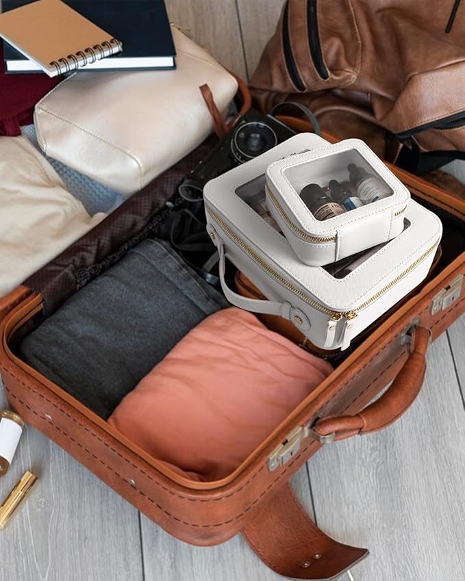 FFpaw Travel Clear Makeup Bag Set, TSA Approved Cosmetic Bag Case with Zipper Portable Makeup Pouch Toiletry Bag Women Traveling Cosmetic Organizer Storage Bag Car Organizer Car Essentials for Women