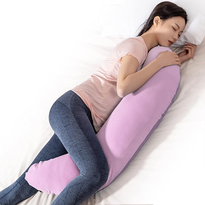 BYRIVER 43" Pink Purple Cute Body Pillow for Side Sleeping Women Girl, C Shaped Pregnancy Pillow for Neck Shoulder Hip Pain Relief, Pillow Between Knee Leg, Gifts for Mom (Zi-XL)