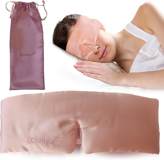 Better zzZ 100% Pure Mulberry Silk Sleep Mask for Women & Men – Adjustable Velcro Strap, Total Blackout, No Pressure Eye Mask for Deep Sleep & Travel Pouch Included - (Pink)