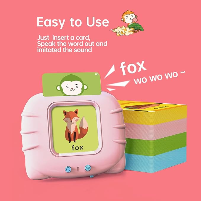 Toddlers Talking Flash Cards with American Accent & 256 Sight Words, Pocket Speech for 4 5 Years Old, Montessori Sensory Kit, Speech Therapy Toys, Kids Birthday Gift（256 Words Pink