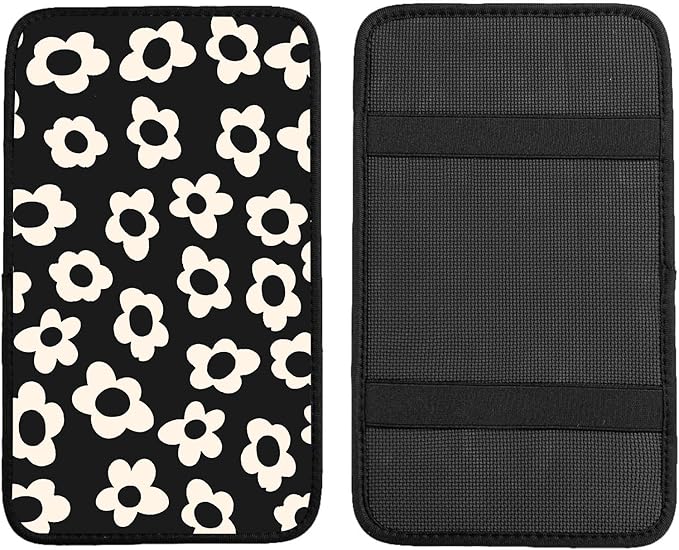 Adastrah Car Center Console Cover,White Flowers Auto Center Console Pad,Armrest Cover Protector for Vehicle SUV Truck Car