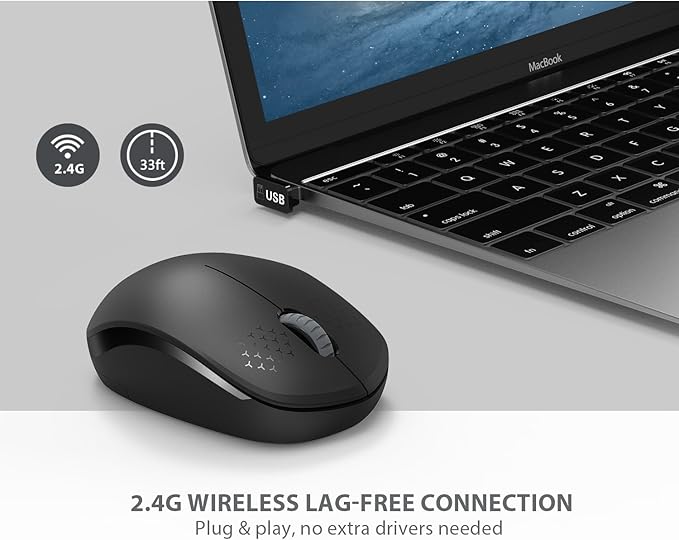seenda Wireless Mouse - 2.4G Cordless Mice with USB Nano Receiver Computer Mouse with Noiseless Click for Laptop, PC, Tablet, Computer, and Mac - Black