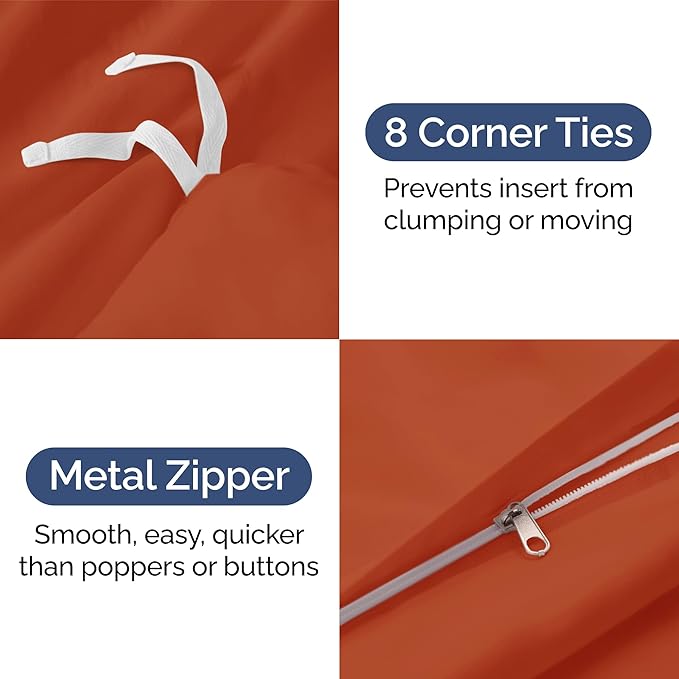 Duvet Cover Queen Size Set - Extra Soft Queen Size Duvet Cover 90 x 90 with 2 Pillow Shams - Hotel Luxury Easy Care and Fade Free w/Zipper Closures & Ties - Comfy Breathable Bedding Set (Terracotta)