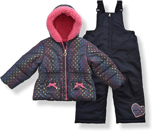 Arctic Quest Little Girls Bib Snow Pants and Ski Jacket Water-Resistant Snowsuit For Kids Winter Jacket For Girls
