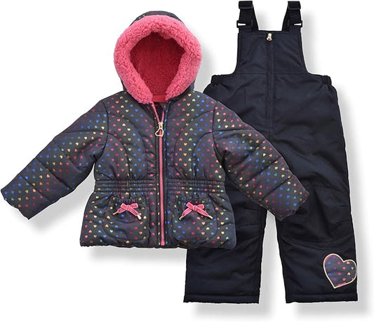 Arctic Quest Little Girls Bib Snow Pants and Ski Jacket Water-Resistant Snowsuit For Kids Winter Jacket For Girls