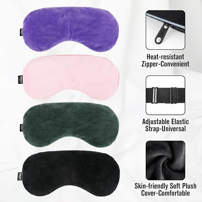 BeHoomi Heated Eye Mask Warm Compress for Eyes, Soothing Weighted Eye Mask for Sleeping, Microwave Moist Heating Pad Hot Compress for Eyes Relaxation, Reusable Sleep Mask for Home, Office (Black)