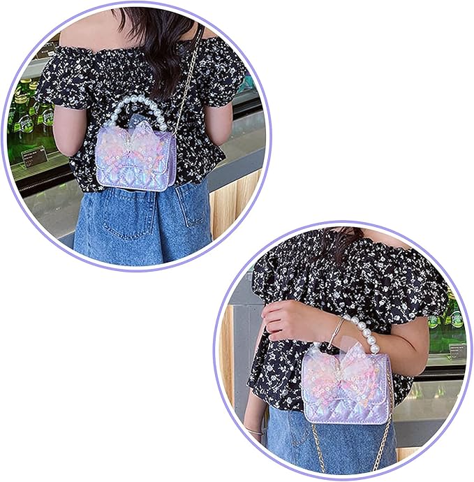 Girl Handbag Purse for Little Girls Kids Pretend Play Dress Up Necklace Hair Accessories Jewelry Set, Light Purple