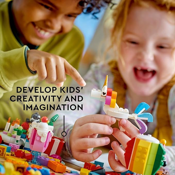 Lego Classic Creative Party Box Bricks Set 11029, Family Games to Play Together, Includes 12 Mini-Build Toys: Teddy Bear, Clown, Unicorn, Fun for All Ages 5 Plus