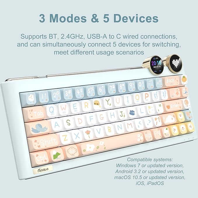 D68 Gaming Keyboard, 68% RGB Hot Swappable Gasket Structure 3-Mode Mechanical Keyboard, 68 Keys Bluetooth Wireless Keyboard with Linear Switch, PBT Keycaps, Screen for Windows Mac (Green)