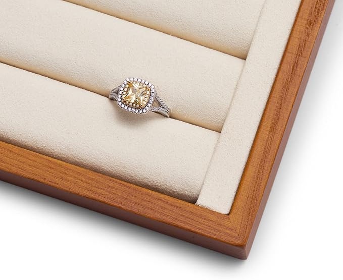 Oirlv 8 Line Wood Ring Storage Tray Jewelry Drawer Organizer Showcase Ring Earrings Display Holder(Creamy-white)