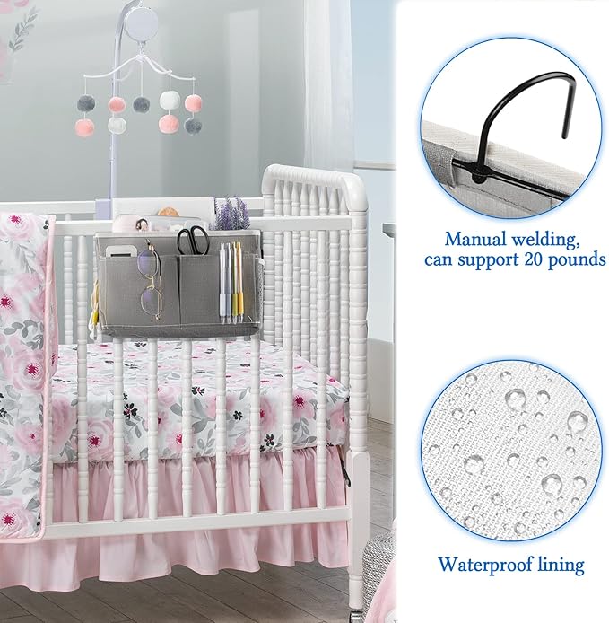 Bedside Caddy Bedside Hanging Storage Basket Bed Caddy for Headboards Bunk Dorm Rooms Crib Beds Rails Organizer (Grey)