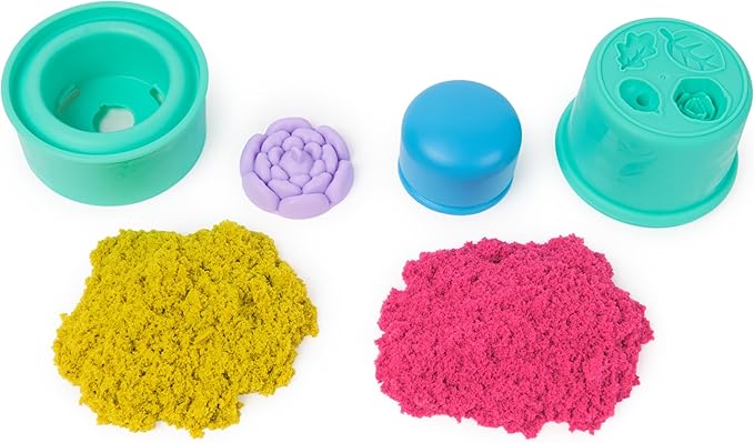 Kinetic Sand, SquishBlossom Blooming Flower with 8oz Neon Yellow & Pink Play Sand, Pot & Molds, Gifts for Mom & Kids, Arts and Crafts Sensory Toys