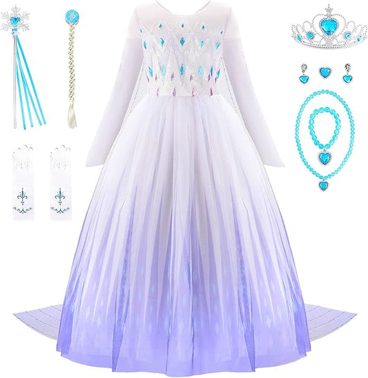 Elsa Costume for Girls 3-12 - Elegant Elsa Dress with Accessories - Princess Dress Up Clothes for Holiday Parties