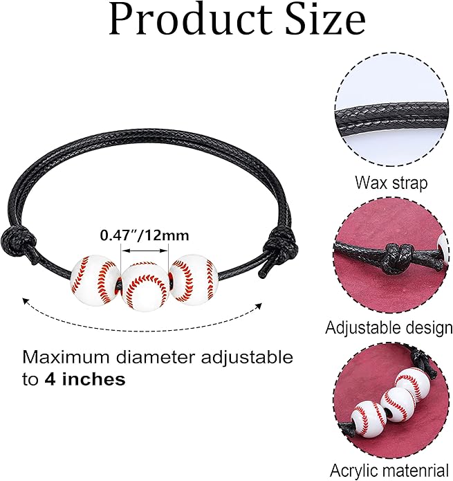 30pcs Sport Theme Charm Bracelets Adjustable Inspirational Beads Ball Party Favors for Teens Boys Girls Adult Decoration Wristbands Student Present