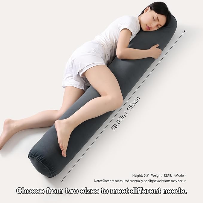 Bolster Pillow for Bed – Long Round Body Pillow for Adults, Cuddle Pillow for Sleeping, Full-Length Support,59 x 7.87 Inches,Charcoal Gray