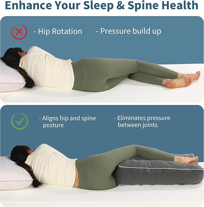 HOMBYS Shredded Memory Foam Knee Pillow for Side Sleepers, 5.5" Height Pillow Between Legs for Aligns Spine & Relieves Pressure Hip & Leg Elevation, Supportive Pillow for Pregnancy, Sciatica, Grey