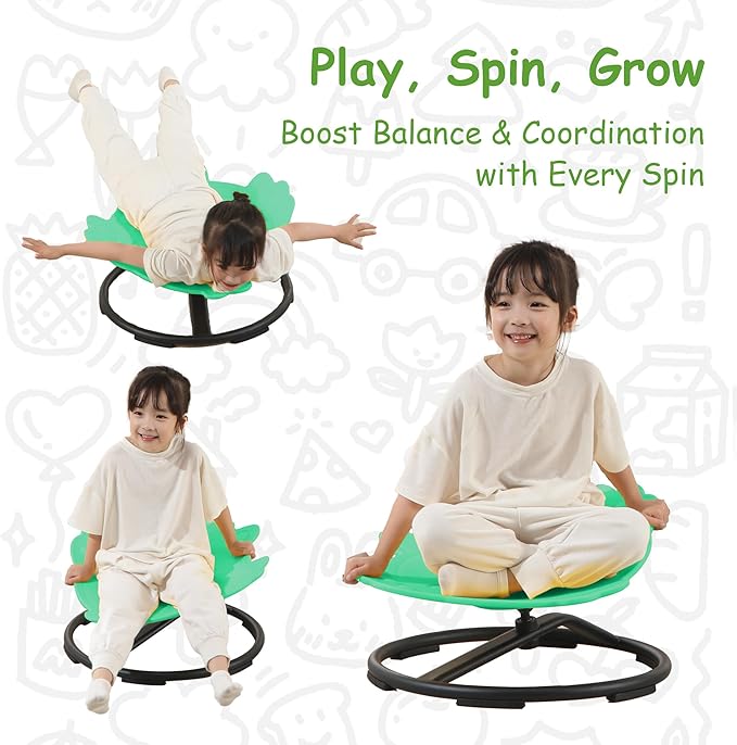 Kids Sensory Swivel Chair - Fish Spinning Chair Seat for Balance, Coordination - Sensory Therapy Stool for Kids with Autism & ADHD - Active Indoor Play Chair for Home & Classroom (Green)