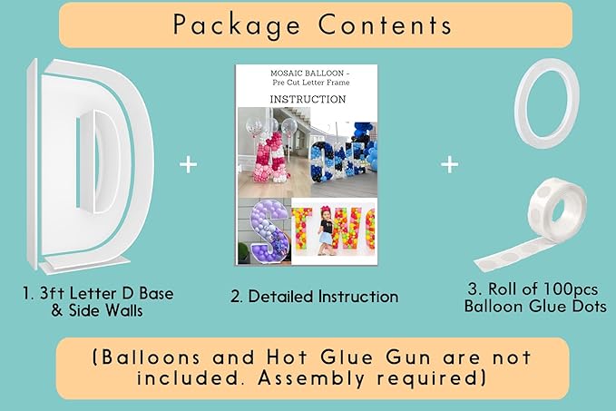 3FT Tall Mosaic Balloon Frame Letters Big Marquee Light Up Letters DIY Kit for Birthday Party Wedding Backdrop Decor Letter D Pre-Cut Foam Board